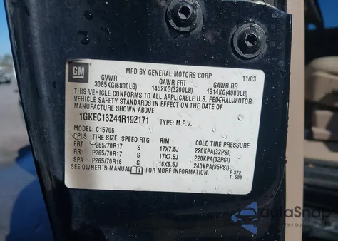 2004 GMC Yukon Slt from USA, damaged, VIN 1GKEC13Z44R192171